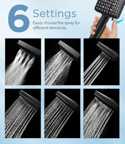 Filtered Shower Head Black - 6 Modes High Pressure Handheld Shower Head with Filter Mineral Beads, Detachable Handheld Showerhead Set with Stainless Steel Hose and Shower Arm Bracket