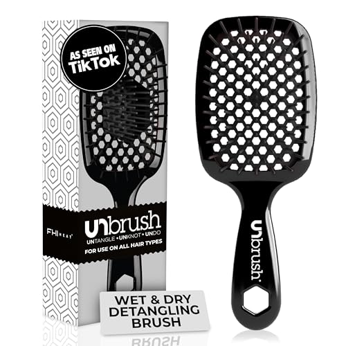 FHI Heat UNbrush Detangling Brush for Pain-Free Brushing on All Wet or Dry Hair Types — Durable DuoFlex Anti-Static Bristles, Lightweight Handle, Vented Hair Brush