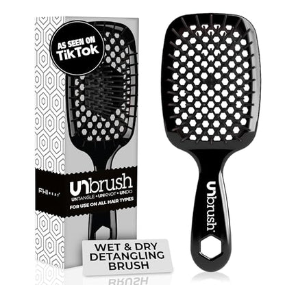 FHI Heat UNbrush Detangling Brush for Pain-Free Brushing on All Wet or Dry Hair Types — Durable DuoFlex Anti-Static Bristles, Lightweight Handle, Vented Hair Brush