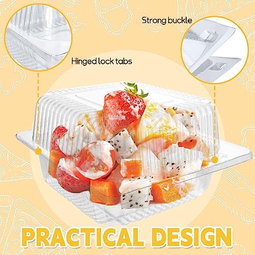 200 Pcs Clear Plastic Take out Containers,Disposable Fancy Hinged Top Square Clamshell Food Boxes,Cake Slice Containers Clamshell Takeout Tray with Clear Lids,5.3x4.7x2.8 Inch