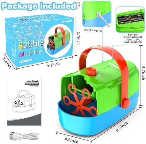 Bubble Machine Durable Automatic Bubble Blower, 18000+ Big Bubbles Per Minute Bubbles for Kids Toddlers Bubble Maker Operated by Plugin or Batteries Bubble Toys for Indoor Outdoor Birthday Party