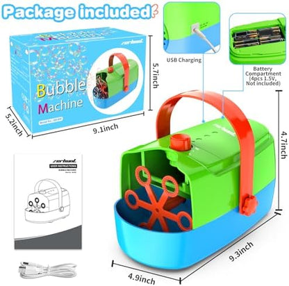 Bubble Machine Durable Automatic Bubble Blower, 18000+ Big Bubbles Per Minute Bubbles for Kids Toddlers Bubble Maker Operated by Plugin or Batteries Bubble Toys for Indoor Outdoor Birthday Party