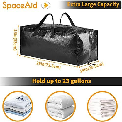 SpaceAid Heavy Duty Moving Bags, Extra Large Storage Totes W/Backpack Straps Strong Handles & Zippers, Alternative to Moving Boxes, Packing & Moving Supplies, Black (6 Pack)