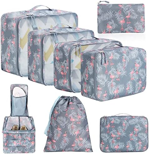 BAGAIL 8 Set Packing Cubes Luggage Packing Organizers for Travel Accessories (Red Flamingo)