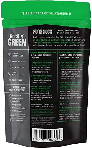 Rockin' Green Laundry Detergent, Plant based, All Natural Laundry Detergent Powder, Vegan and Biodegradable Odor Fighter, Safe for Sensitive Skin (Funk Rock Ammonia Bouncer 30 Loads - Unscented)