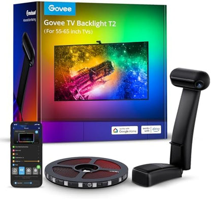 Govee Envisual TV LED Backlight T2 with Dual Cameras, 11.8ft RGBIC Wi-Fi LED Strip Lights for 55-65 inch TVs, Double Strip Light Beads, for Home Decorations, Smart App Control, Music Sync