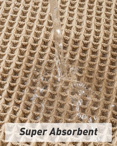 AMOAMI Upgraded Waffle Bath Mat, Super Absorbent Non Slip Bath Mats for Bathroom Floor, Machine Washable Bathroom Rugs with Tassels, Rubber Backed Bathroom Mats, Ultra Soft, 18" x 30", Brown