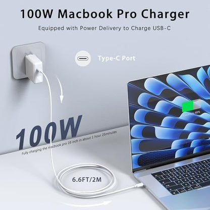 Mac Book Pro Charger - 100W USB C Charger Compatible with Type C MacBook Pro 16, 15, 14, 13 Inch, New MacBook Air 15 inch 2025/2024, iPad Pro and All USB c Device, USB C to C Power Adapter
