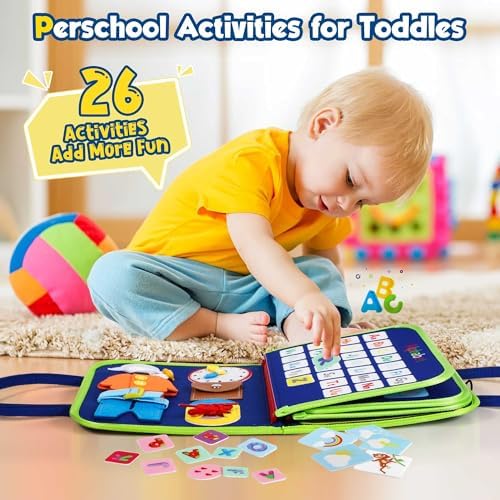Toddler Busy Board - Montessori Toys for Toddler Boy Birthday Gift, Educational Learning Sensory Busy Book for Toddler Boys, Toddlers Activities Toy for Airplane Car Travel