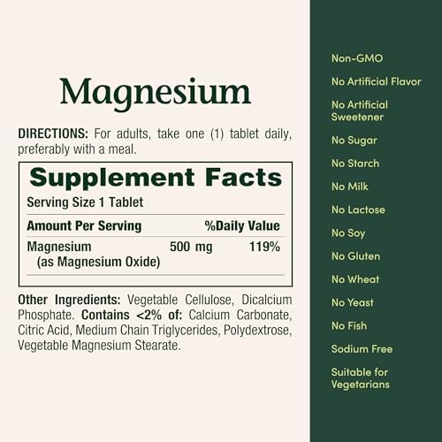 Nature's Bounty Magnesium Supplements 500mg Tablets, Support Bone & Muscle Health, 200 Count (Pack of 2)