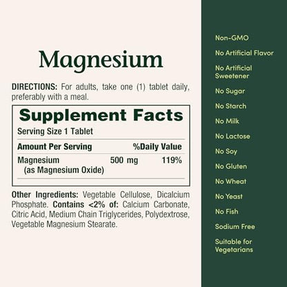Nature's Bounty Magnesium Supplements 500mg Tablets, Support Bone & Muscle Health, 200 Count (Pack of 2)