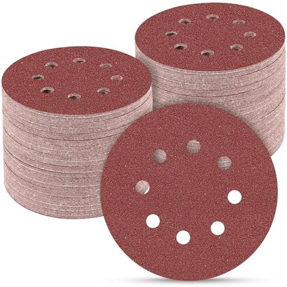 100 PCS 5 Inch Sanding Discs 80 Grit, Round Hook and Loop Sandpaper for Random Orbital Sander