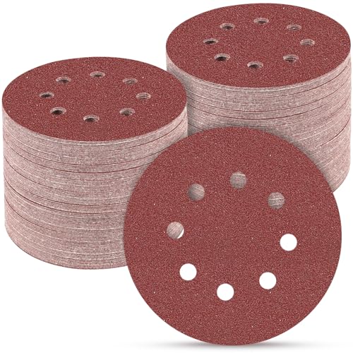 100 PCS 5 Inch Sanding Discs 80 Grit, Round Hook and Loop Sandpaper for Random Orbital Sander