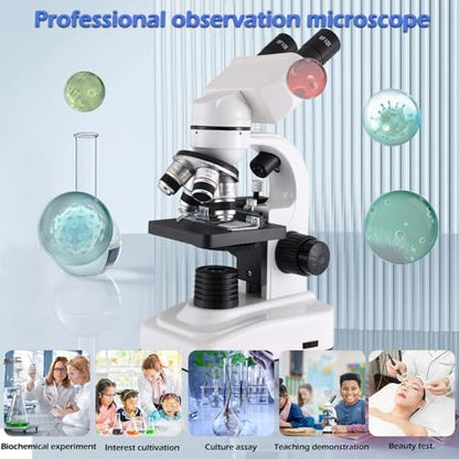 Compound Microscope，40X-2500X Research Class Professional Microscope，WF10x and WF25x eyepieces, Dual LED Lighting and Two-Layer Mechanical Stage，Microscope for Adults…