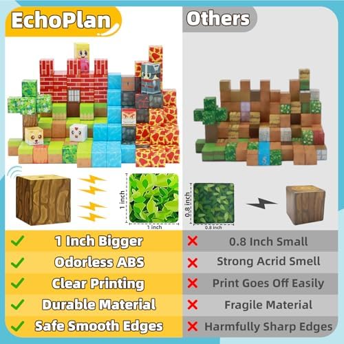 EchoPlan 150PCS Magnetic Blocks, Magnetic Building Blocks, STEM Constructions Magnet Blocks for Boys Girls Age 3 4 5 6 7 8 9 10, Sensory Stacking Toy Christmas Birthday Gifts for Kids, 1" Large Size