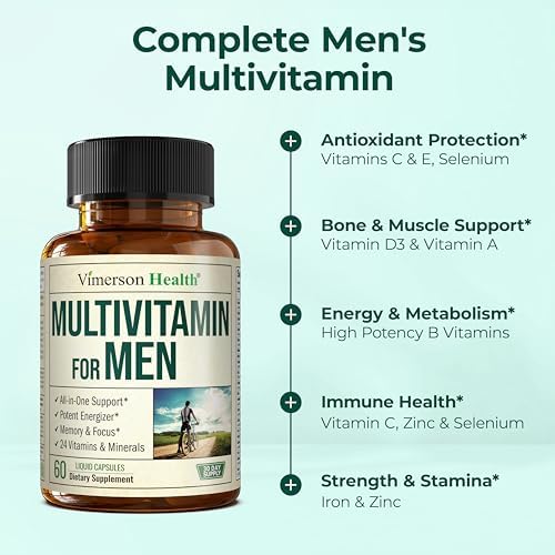 Multivitamin for Men – Essential Mens Multivitamins & Multiminerals 60 Liquid Capsules with Vitamin B12, A, D, C, Zinc, Magnesium & More for Total Body Wellness – 29 Key Nutrients & Vitamins for Men