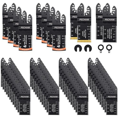 Oscillating Saw Blades, PECHAM 64PCS Professional Universal Titanium Multitool Blades for Wood Plastics Metal Quick Release Multi Tool Kits Fit Rockwell Ridgid Ryobi Milwaukee Chicago Craftsman