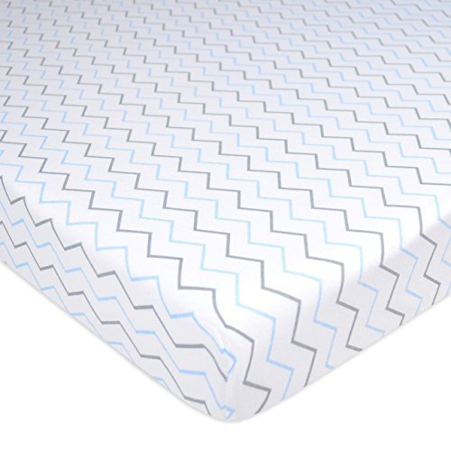 American Baby Company 3 Pack 100% Natural Cotton Fitted Mini Crib Sheets 38" x 24" - Soft & Breathable Small Nesting Portable Sheets, Fits Pack N Play Mattresses, Blue Star/Zigzag, for Boys & Girls