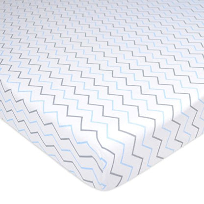 American Baby Company 3 Pack 100% Natural Cotton Fitted Mini Crib Sheets 38" x 24" - Soft & Breathable Small Nesting Portable Sheets, Fits Pack N Play Mattresses, Blue Star/Zigzag, for Boys & Girls