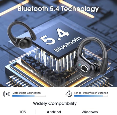 Wireless Earbuds 75hrs Bluetooth 5.4 Headphone Sport, 2025 Bluetooth Earbuds Stereo Deep Bass Over Ear Bud with Earhooks, ENC Noise Cancelling Mic, IPX7 Waterproof Earphone for Workout/Running
