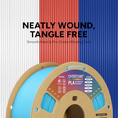 OVERTURE PLA Filament 1.75mm, Neatly Wound 3D Printer Filament 1kg Spool (2.2lbs), Dimensional Accuracy +/- 0.02 mm, Fit Most FDM 3D Printers (Light Blue)