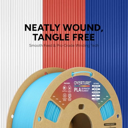 OVERTURE PLA Filament 1.75mm, Neatly Wound 3D Printer Filament 1kg Spool (2.2lbs), Dimensional Accuracy +/- 0.02 mm, Fit Most FDM 3D Printers (Light Blue)