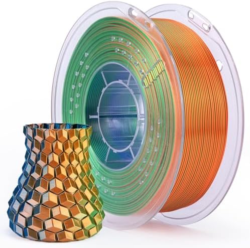 ELEGOO Silk PLA Filament Triple Colors Blue Green Orange, Shiny Tri-Color 3D Printer Filament 1.75mm Dimensional Accuracy +/- 0.05mm, 1kg Spool(2.2lbs) Fits for Most FDM 3D Printers