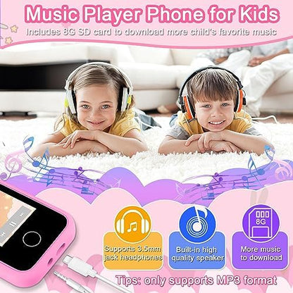 Kids Phone for Girls Toys, Gifts for 3 4 5 6 7 8 9 Year Old Girls Boys Christmas Birthday Kids Toys, Touchscreen Toddler Learning Cell Toy Phone with Dual Camera, Game, Music Player, 8GB Card Pink
