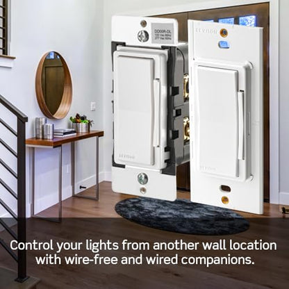 Leviton Decora Smart Dimmer Switch, Wi-Fi 2nd Gen, Neutral Wire Required, Works with Matter, My Leviton, Alexa, Google Assistant, Apple Home/Siri & Wired or Wire-Free 3-Way, D26HD-1RW, White