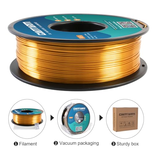 GIANTARM 3D Printer Filament, Silk Gold Pla Filament, 1Kg(2.2lbs) Spool, 1.75mm Dimension Accuracy +/- 0.03mm, 3D Printing Filament