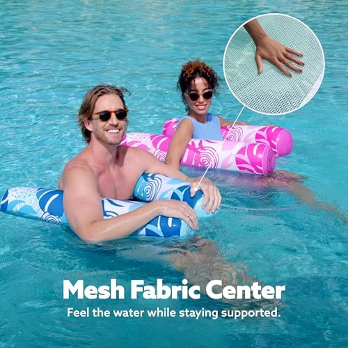 SLOOSH 2 Packs Hammock Pool Floats Adults, 4-in-1 Multi-Purpose Inflatable Pool Floats PVC Water Hammock Lounge Floaties