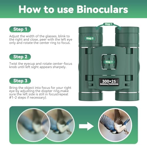 300x25 Binoculars for Adults and Kids, High Powered Mini Pocket Binoculars with Phone Adapter, Waterproof Compact Telescope for Bird Watching, Hunting, Concert, Theater, Opera, Traveling, Sightseeing