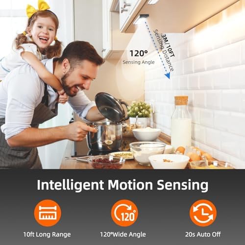 Under Cabinet Lighting, Equipped with Motion Sensor, Rechargeable Battery Operated，3-Level Adjustable Brightness, 3 Pack Magnetic Under Counter Lights for Kitchen, Warm Light 11.8"