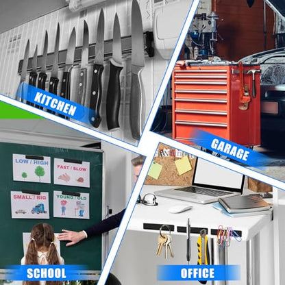 MIKEDE Heavy Duty Magnets, 12 Pack Strong Neodymium Magnets Heavy Duty Bar Magnet with Double-Sided Adhesive,Powerful Small Rare Earth Magnet for Fridge, Garage,Kitchen - 2.36 x 0.39 x 0.12in(N25)