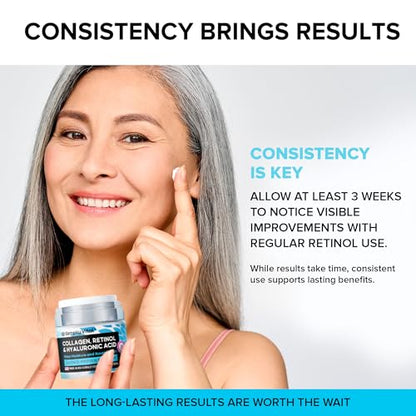SimplyVital Collagen, Retinol & Hyaluronic Acid Cream - Anti-Aging Face Moisturizer for Face, Firming Skin Care Neck & Décolleté - Made in USA, Daily Moisturizer Face Cream Day & Night - 1.7 fl.oz.
