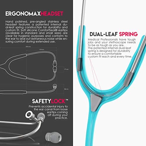 MDF Instruments, Acoustica Lightweight Stethoscope for Doctors, Nurses, Students, Home Health Use, Adult, Dual Head, Pastel Blue Tube, Silver Chestpiece-Headset, MDF747XP03