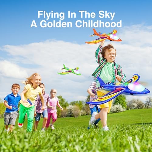 3 Pack Foam Airplane Launcher Toys, 2 Flight Mode Glider Plane,Kids Flying Toy,3 4 5 6 7 8 9 10 11 12 Year Old Boys Girls Gifts,Outdoor Sport Party Favor