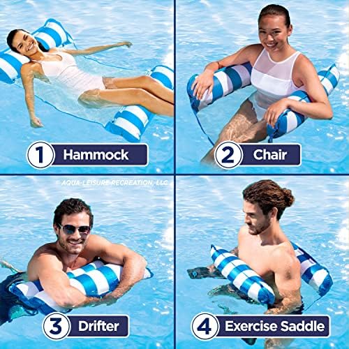 Aqua 4-in-1 Monterey Hammock Pool Float & Water Hammocks, 1-2-3-4 Multipacks – Multiple Colors/Styles – for Adults and Kids Floating