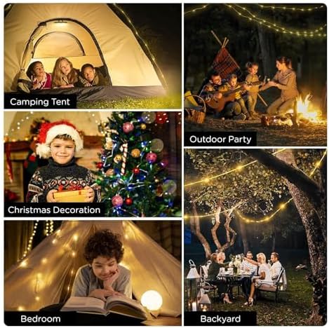 OGERY 2-Pack Camping String Lights, 4 in 1 Quick Storage 32.8FT Rechargeable Tent Lights String with 8 Lighting Modes, Hanging Waterproof Portable LED Lamp for Outdoor Patio Awning Party Essentials
