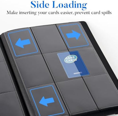 Premium 9 Pocket Card Binder for 540 Cards, Fabmaker PU Cover Trading Card Binder, Sturdy Card Collection Album, Sleek Card Holder Folders for YuGiOh, MTG, TCG, Game Cards & Sports Cards, Grey