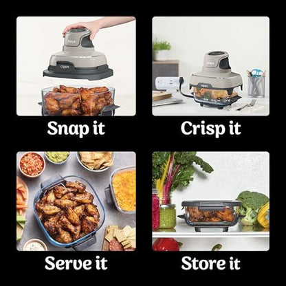 Ninja Crispi Air Fryer, Microwave, Freezer & Dishwasher Safe, Non Toxic Glass Portable Cooking System, 4 QT & 6 Cup Glass Containers with Storage Lids, Easy Meals, Air Fry, Bake, Stone, FN101ST