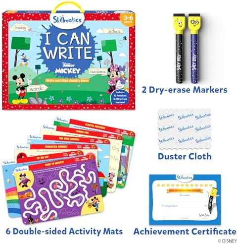Skillmatics I Can Write Disney Junior Mickey Mouse - Reusable Preschool Learning Activities, Educational Toy and Game, Back to School Supplies, Gifts for Students, Kids, Toddlers Ages 3, 4, 5, 6