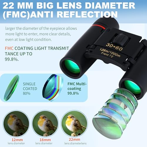 Compact 30x60 Binoculars for Adults,Suitable for Adults and Children Bird Watching Travel Sightseeing, Waterproof Lightweight Small Binoculars, with Clear Low-Light Vision