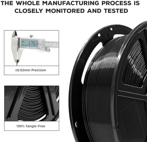 FLASHFORGE PLA Filament 1.75mm, 3D Printer Filament 1kg (2.2lbs) Spool, Dimensional Accuracy +/- 0.02mm, 3D Printing Filament Easy to Use and Fits for Most FDM 3D Printers (Black)