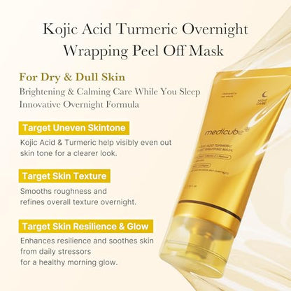 medicube Kojic Acid Turmeric Overnight Wrapping Peel Off Mask – Brightens & Defends Against Skin Stress for a Clear, Glowing Complexion, Korean Skincare, 2.53 fl. oz.