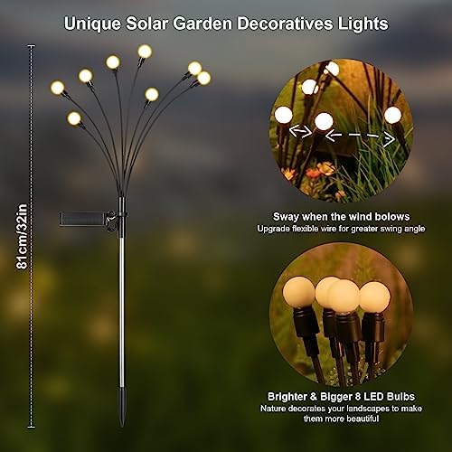 Solar Lights Outdoor(4-Pack, 32 LEDs), ASMAD Solar Garden Lights, Outdoor Decorations, Firefly Light for Patio Decor, Big Bulb, Unique Gifts for Women, Gifts for Grandma