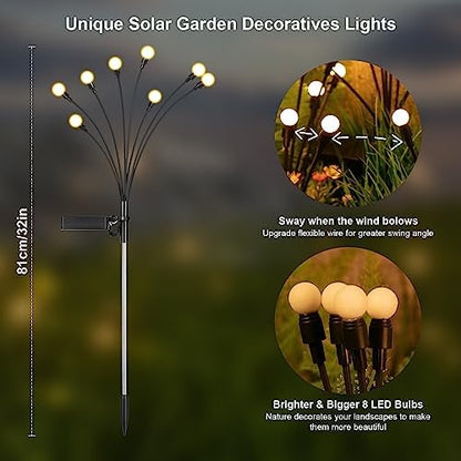 Solar Lights Outdoor(4-Pack, 32 LEDs), ASMAD Solar Garden Lights, Outdoor Decorations, Firefly Light for Patio Decor, Big Bulb, Unique Gifts for Women, Gifts for Grandma