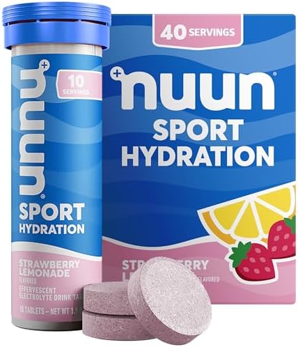 Nuun Sport Electrolyte Tablets with Magnesium, Calcium, Potassium, Chloride & Sodium, Gluten Free & Vegan, Strawberry Lemonade, 4 Pack (40 Servings Total)