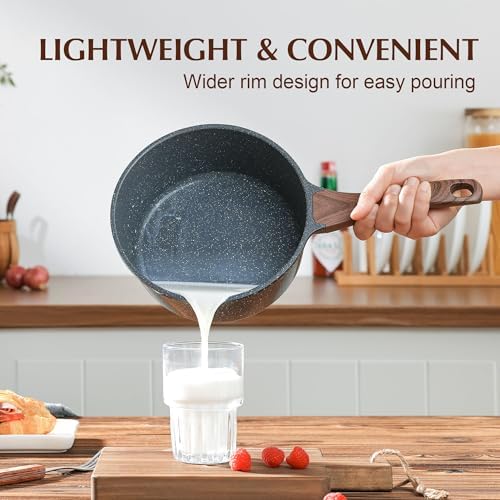 SENSARTE Nonstick Saucepan with Lid, 1.5 Quarts Small Pot with Swiss Granite Coating, Stay-cool Handle, Multipurpose Handy Sauce Pot Small Kitchen Cooking Pot, Induction Comptable, PFOA Free