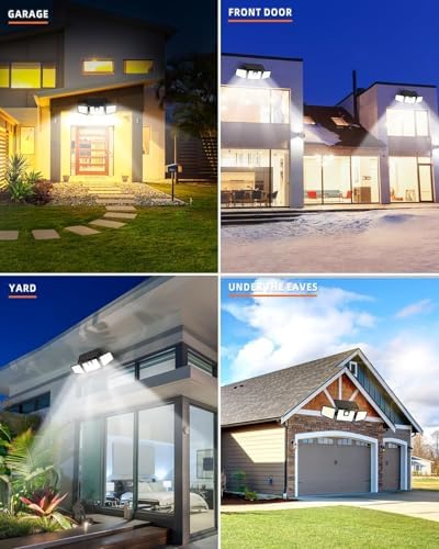 INCX Solar Lights Outdoor Waterproof, 3000 LM 156 LED Motion Sensor Outdoor Lights, 3 Heads Solar Powered Security Flood Light Motion Detected Spotlight for Patio Garage Yard Entryways, 2 Pack Black